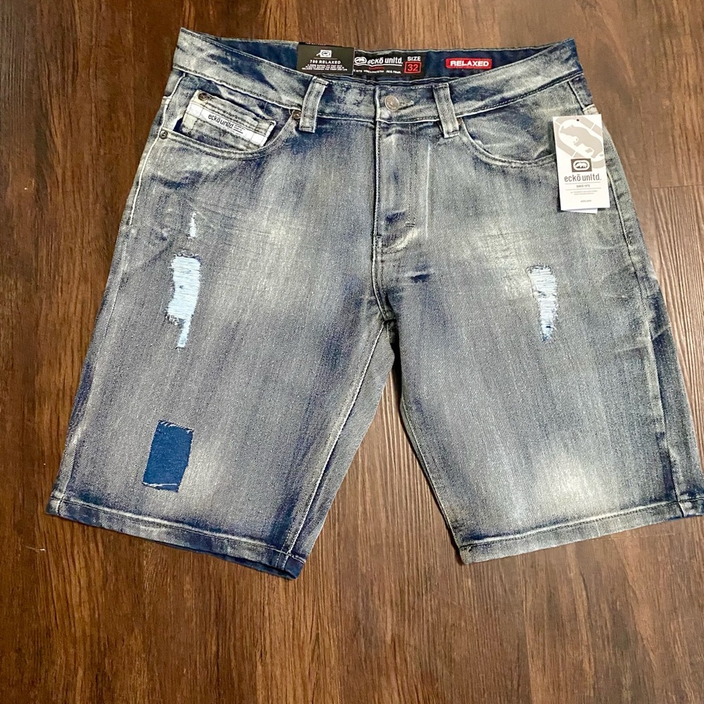 Ecko Unlimited Blue Jean Shorts Distressed Vintage